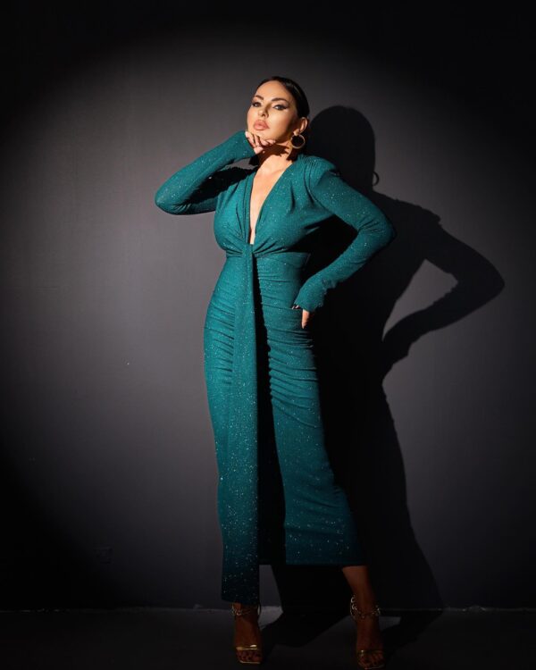 Antonella Teal midi svetlucava haljina