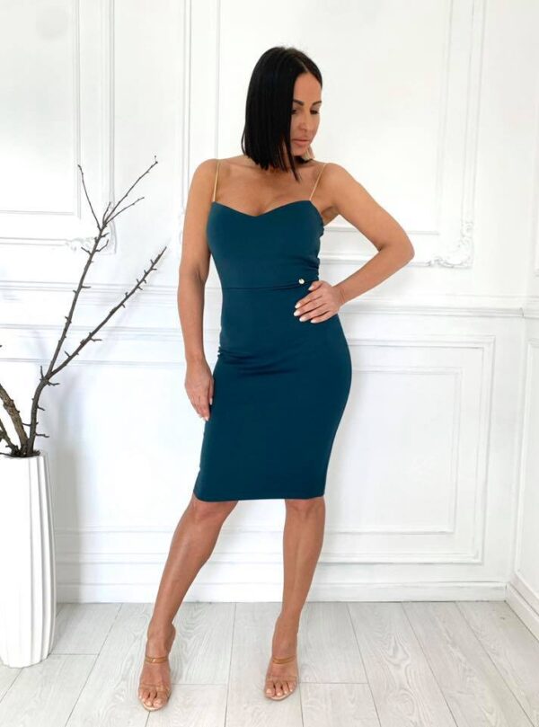 Iris Petroleum Green uska haljina sa zlatnim bretelama