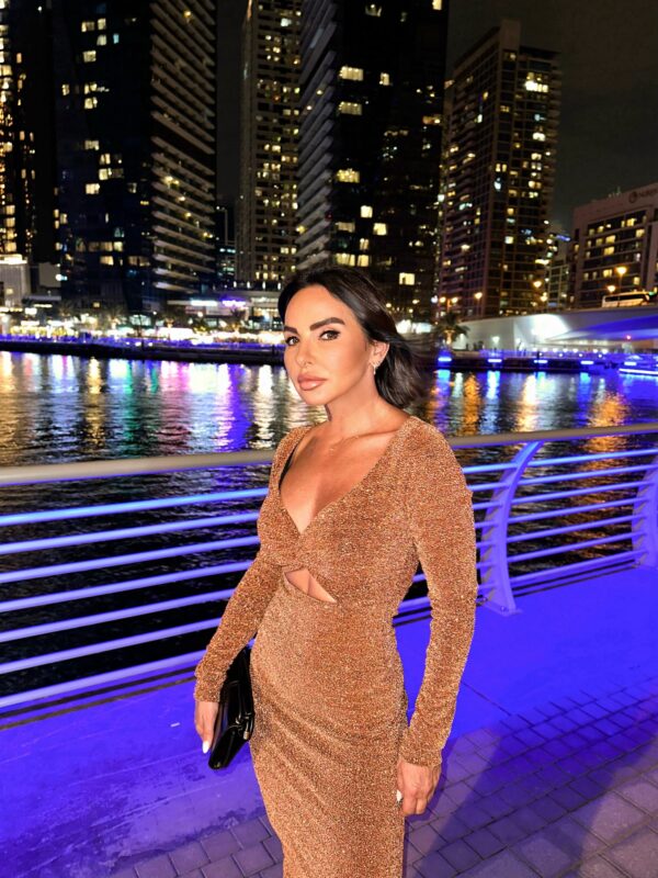 Brenda Hazelnut svetlucava midi haljina