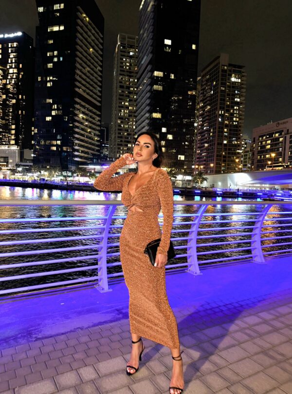 Brenda Hazelnut svetlucava midi haljina