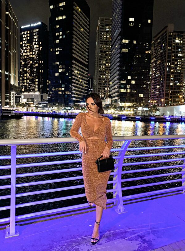 Brenda Hazelnut svetlucava midi haljina