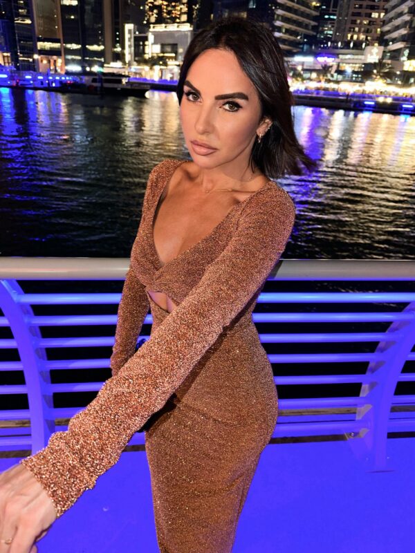 Brenda Hazelnut svetlucava midi haljina