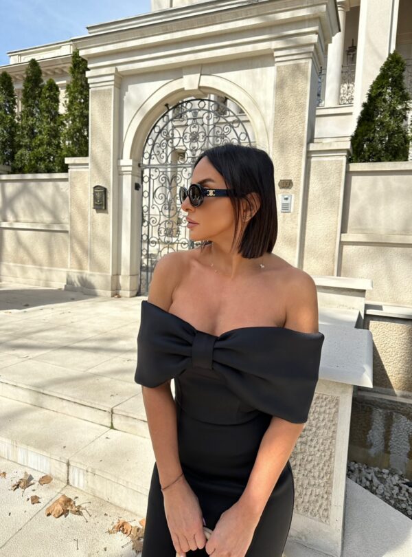 Lorenza Black midi haljina sa dekolte mašnom