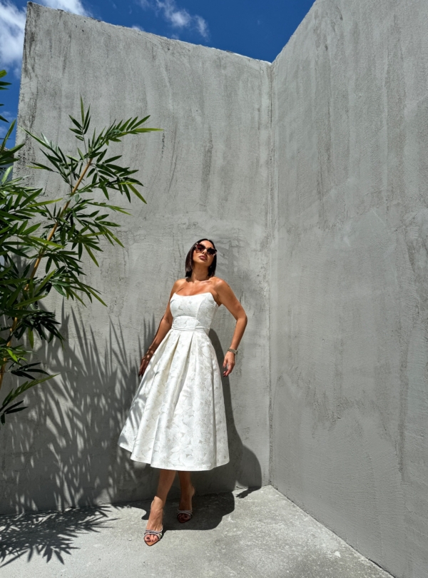 Midi elegantna korset haljina A kroja ispod kolena od čvrstog svetlucavog brokata