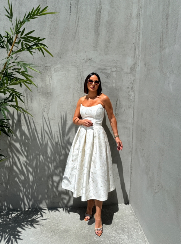 Midi elegantna korset haljina A kroja ispod kolena od čvrstog svetlucavog brokata