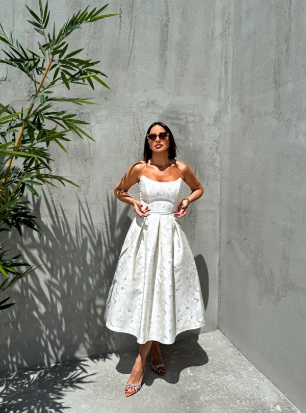 Midi elegantna korset haljina A kroja ispod kolena od čvrstog svetlucavog brokata