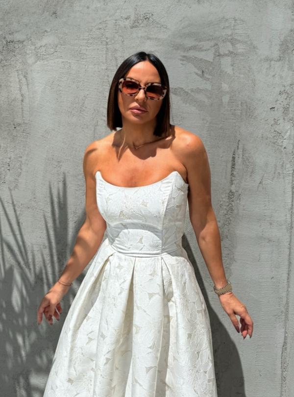 Midi elegantna korset haljina A kroja ispod kolena od čvrstog svetlucavog brokata