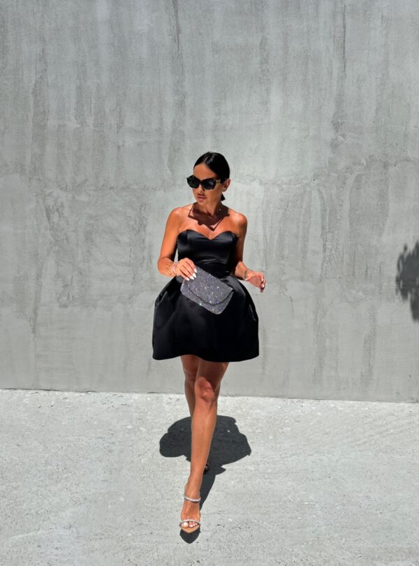 Mala crna elegantna korset haljina sa balon krojem