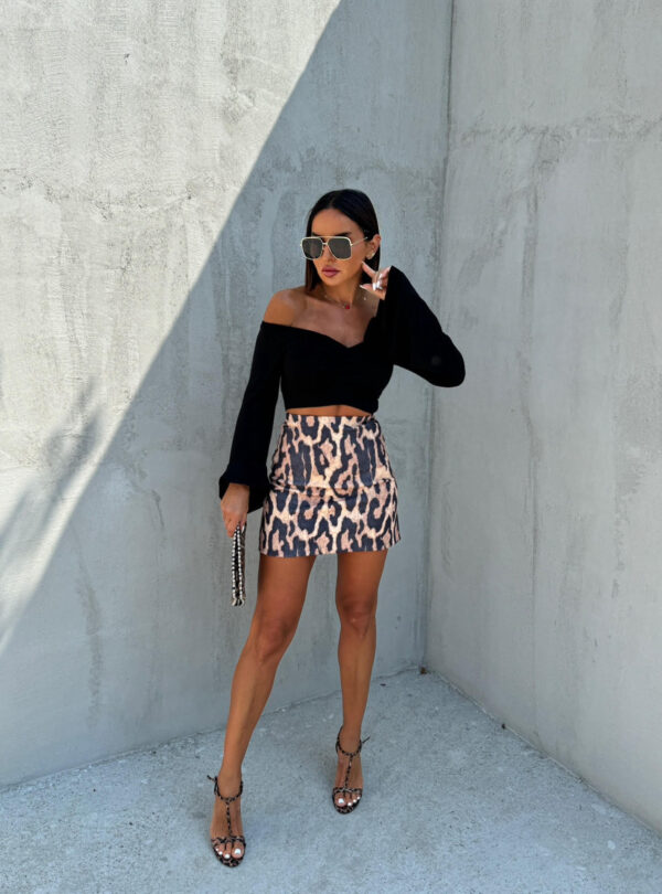 Mini suknja životinjskog leopard printa visokog struka i ravnog kroja