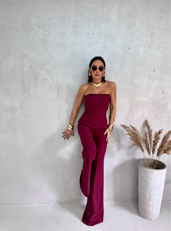 Trendi bordo zvonaste pantalone visokog struka