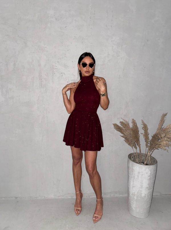 Mini svetlucava bordo haljina sa rolka krojem