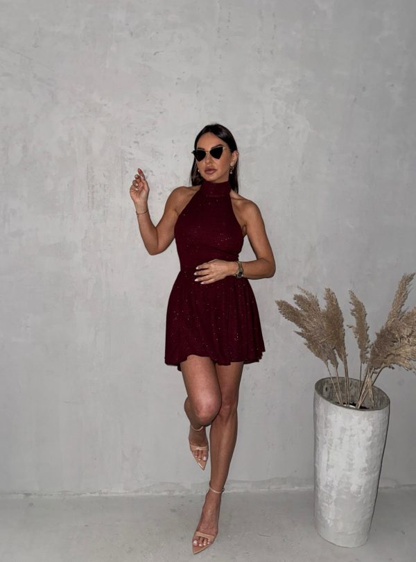 Mini svetlucava bordo haljina sa rolka krojem