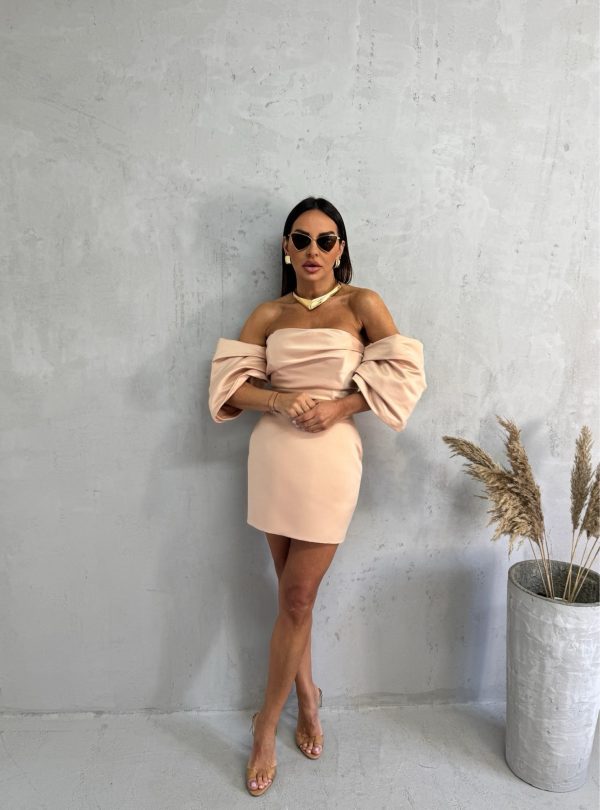 Mini elegantna korset haljina šampanj boje sa spuštenim širokim rukavima