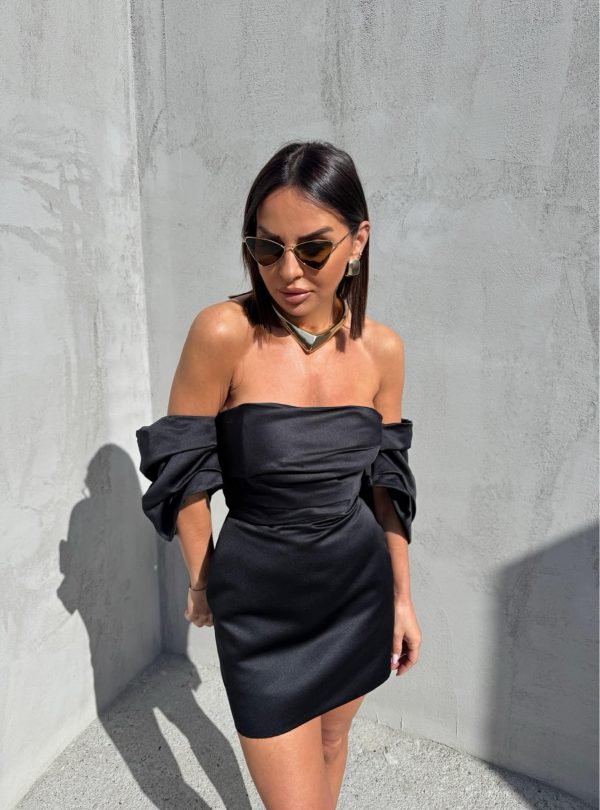 Mala crna elegantna korset haljina sa spuštenim širokim rukavima