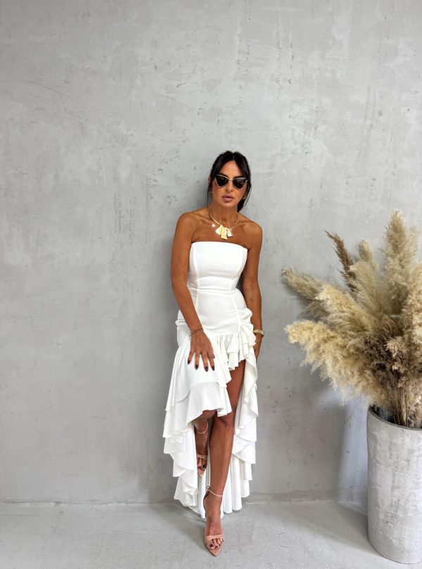 Bela korset haljina sa dubokim šlicem i faltama u flamenko stilu