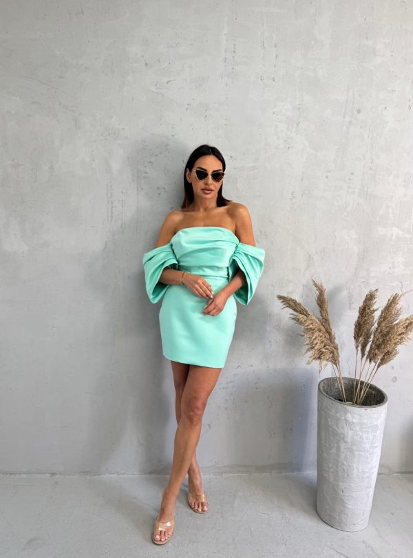 Mini elegantna mint zelena korset haljina sa spuštenim širokim rukavima