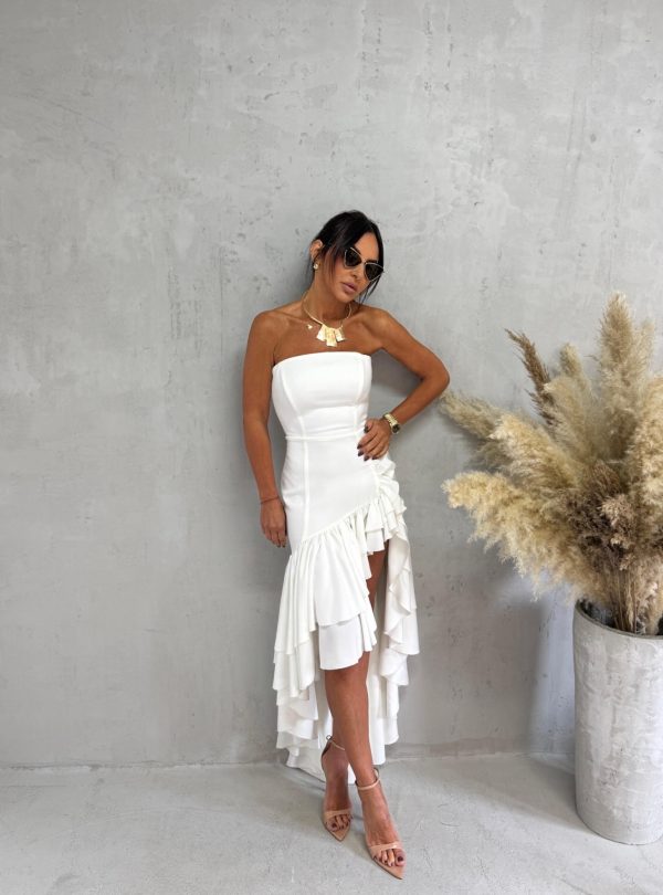 Bela korset haljina sa dubokim šlicem i faltama u flamenko stilu