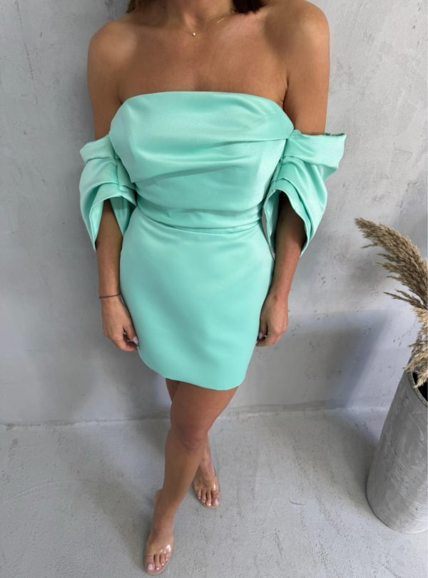 Mini elegantna mint zelena korset haljina sa spuštenim širokim rukavima