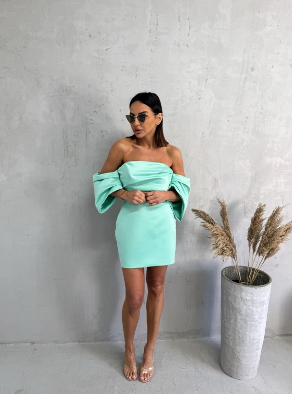 Mini elegantna mint zelena korset haljina sa spuštenim širokim rukavima
