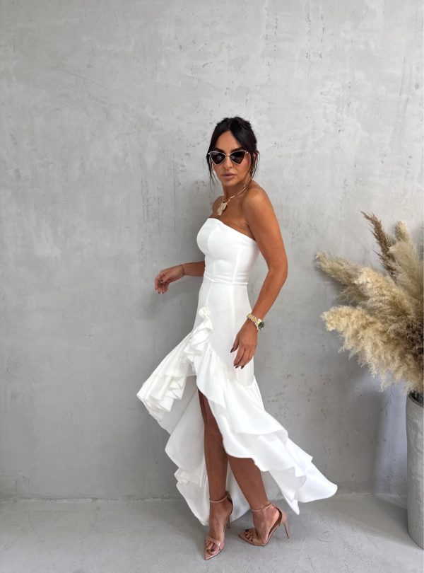 Bela korset haljina sa dubokim šlicem i faltama u flamenko stilu