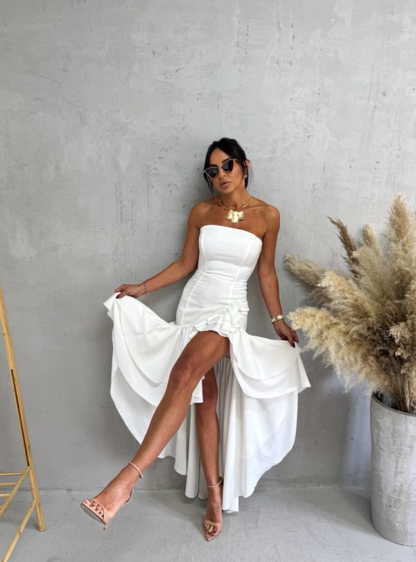 Bela korset haljina sa dubokim šlicem i faltama u flamenko stilu