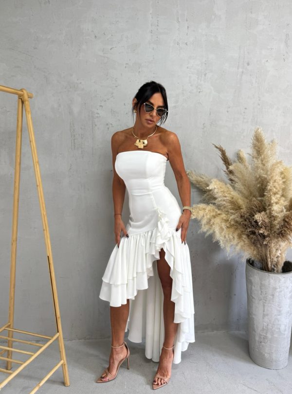 Bela korset haljina sa dubokim šlicem i faltama u flamenko stilu