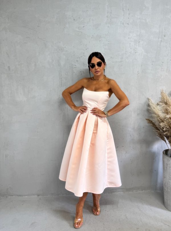 Midi elegantna korset satenska haljina A kroja ispod kolena puder roze boje