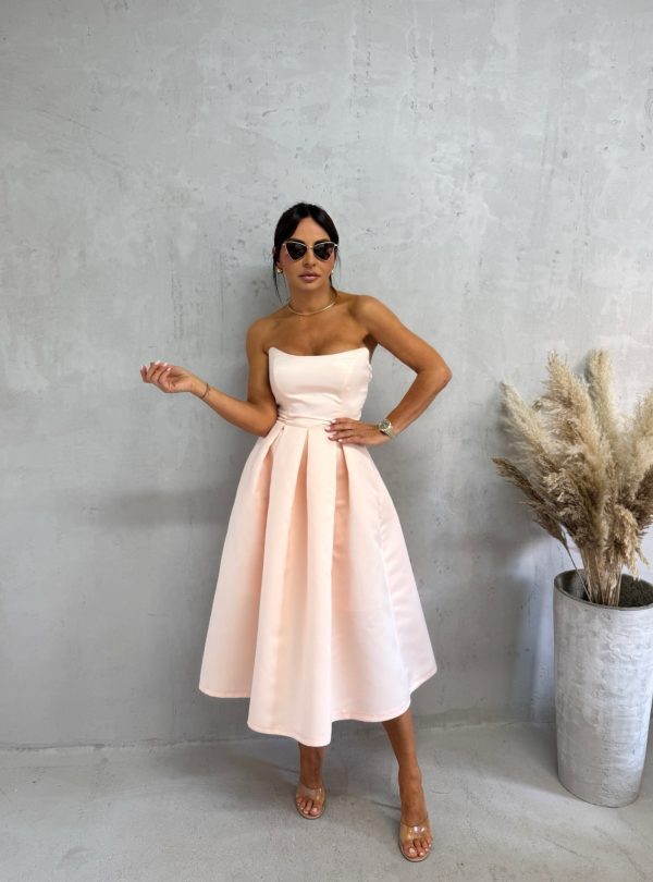 Midi elegantna korset satenska haljina A kroja ispod kolena puder roze boje