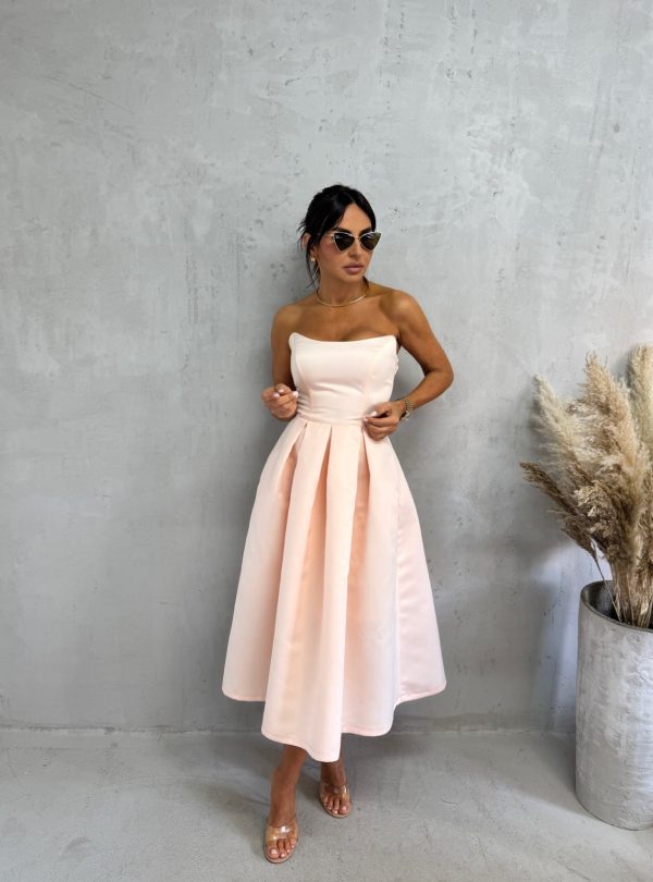 Midi elegantna korset satenska haljina A kroja ispod kolena puder roze boje