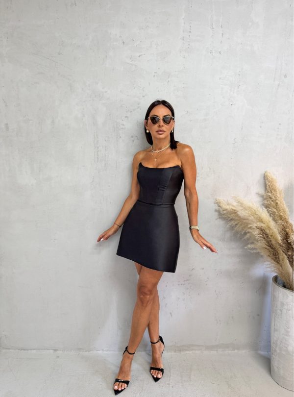 Mala crna elegantna korset haljina od brokat satena