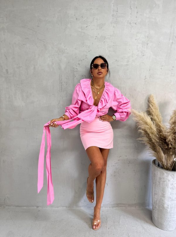 Mini roze suknja visokog struka i ravnog kroja