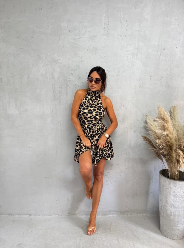 Mini lepršava haljina leopard životinjskog printa sa rolka krojem