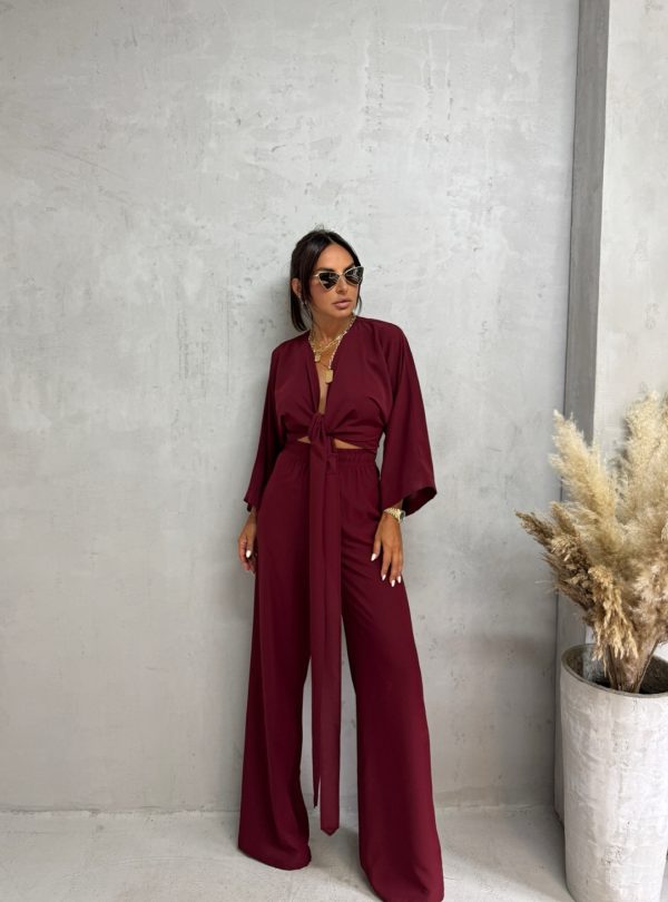 Bordo boho lepršavi komplet dugih rukava i nogavica