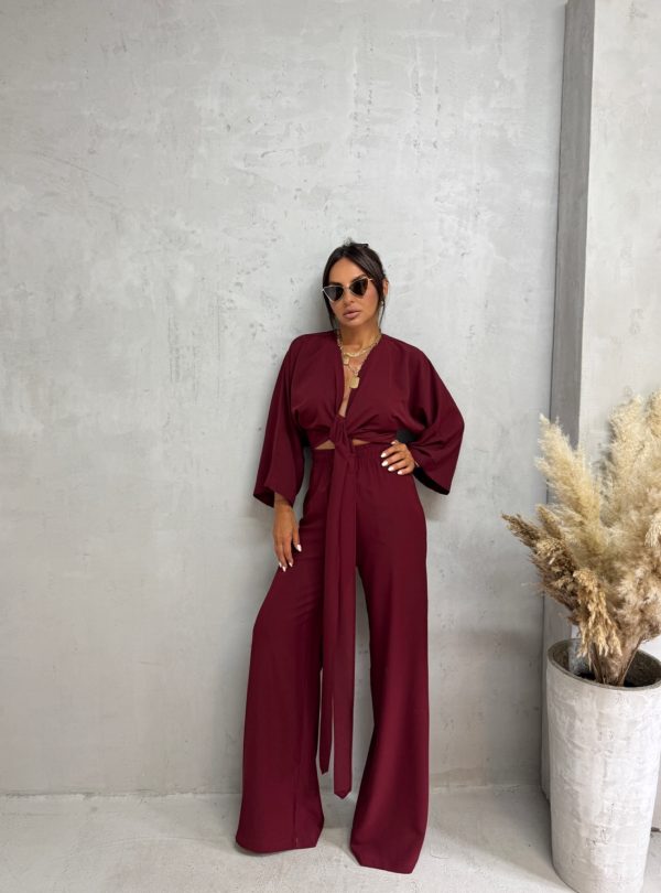 Bordo boho lepršavi komplet dugih rukava i nogavica