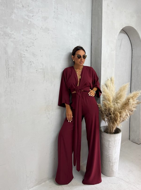 Bordo boho lepršavi komplet dugih rukava i nogavica