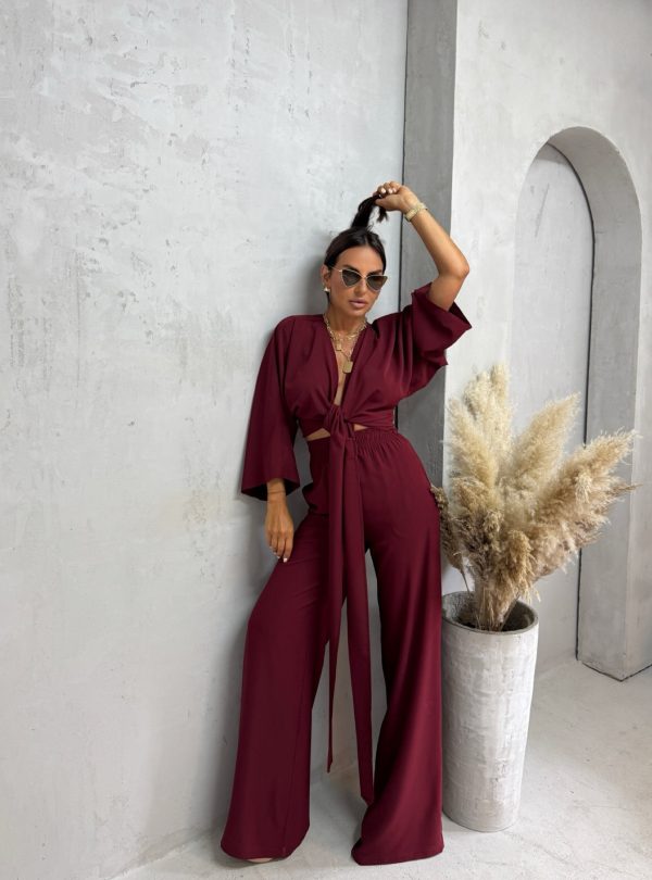 Bordo boho lepršavi komplet dugih rukava i nogavica