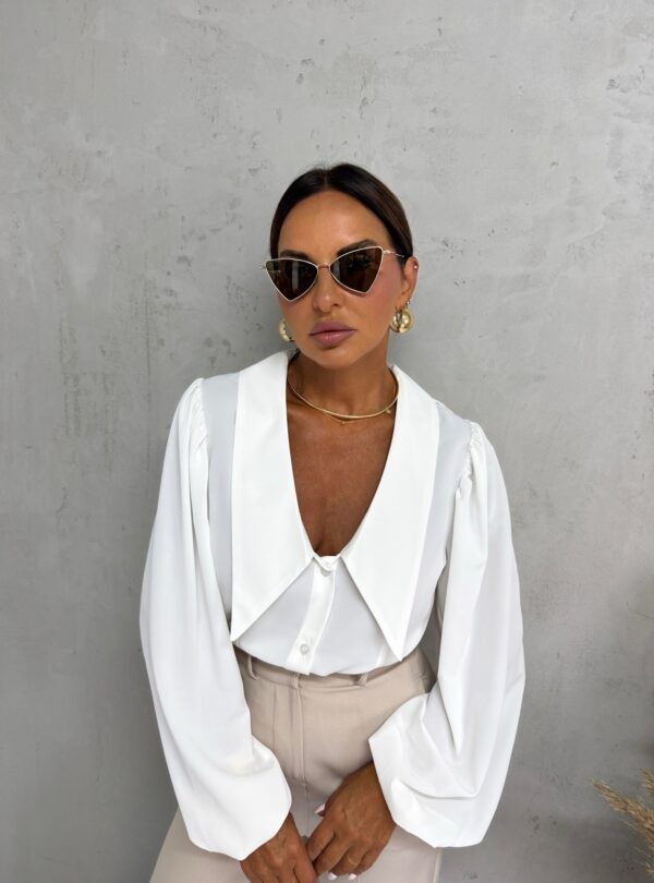 Bela košulja dugih balon rukava naglašene kragne