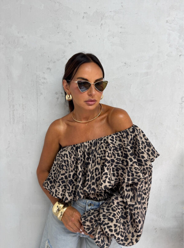 Asimetrična bluza sa jednim rukavom bogata karnerima životinjskog/animal printa