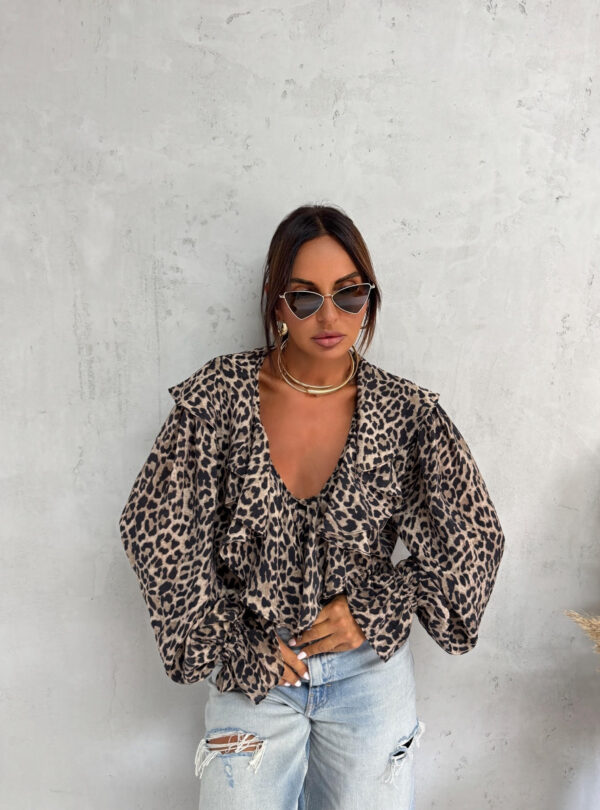 Bluza dugih rukava bogata karnerima sa V izrezom životinjskog/animal printa