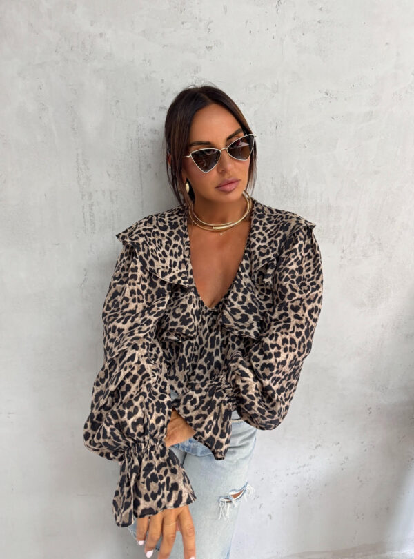 Bluza dugih rukava bogata karnerima sa V izrezom životinjskog/animal printa