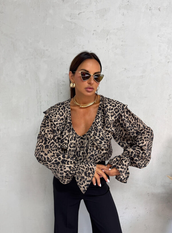 Bluza dugih rukava bogata karnerima sa V izrezom životinjskog/animal printa