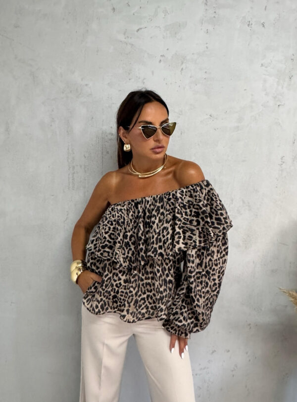 Asimetrična bluza sa jednim rukavom bogata karnerima životinjskog/animal printa