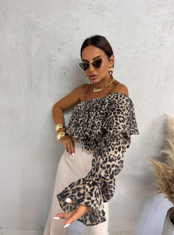 Asimetrična bluza sa jednim rukavom bogata karnerima životinjskog/animal printa