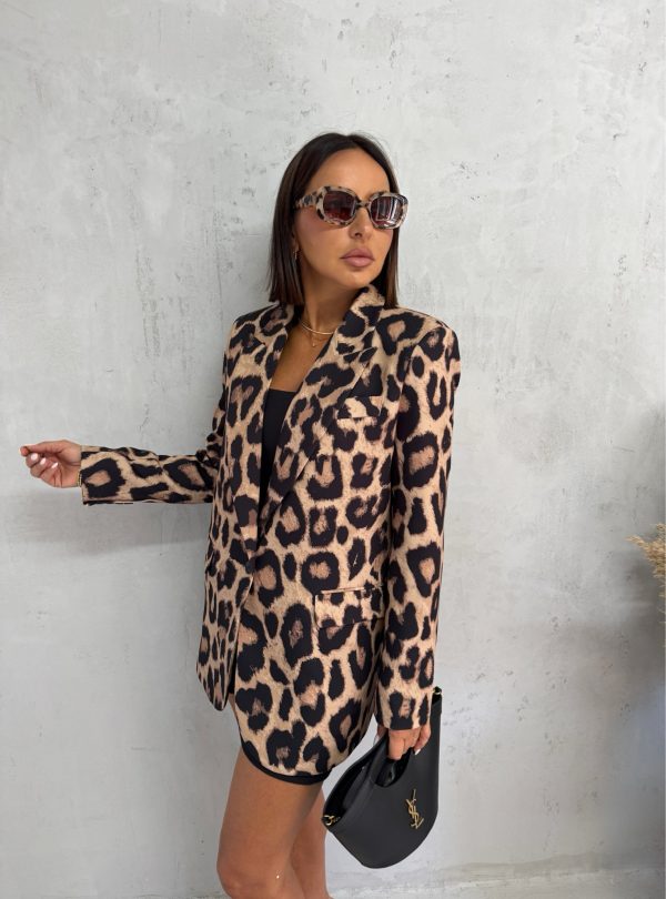 Duži ženski sako animal životinjskog leopard printa