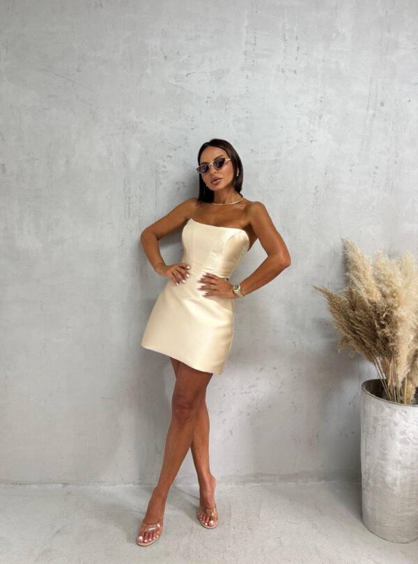 Mini elegantna korset haljina od brokat sjajnog satena šampanj bež boje