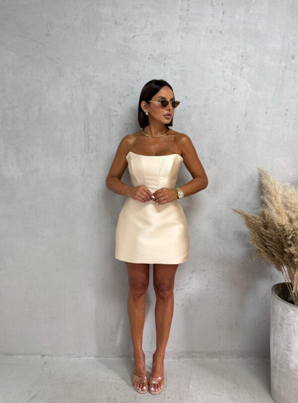 Mini elegantna korset haljina od brokat sjajnog satena šampanj bež boje