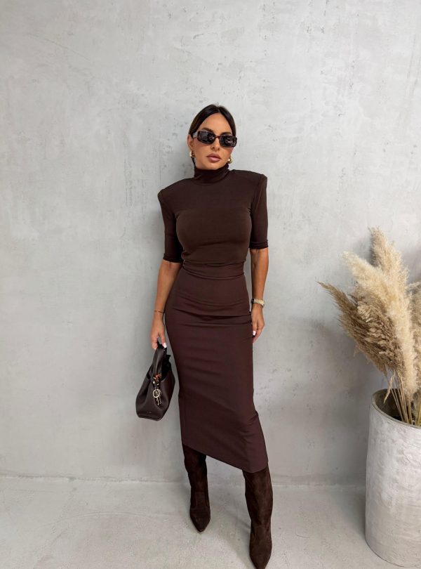 Midi ravna uska suknja braon boje