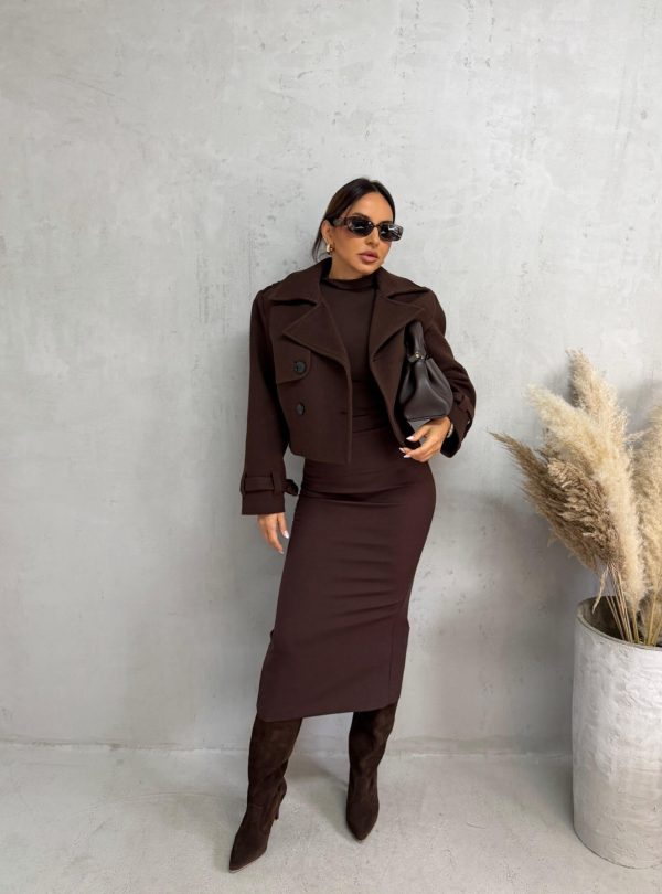 Midi ravna uska suknja braon boje