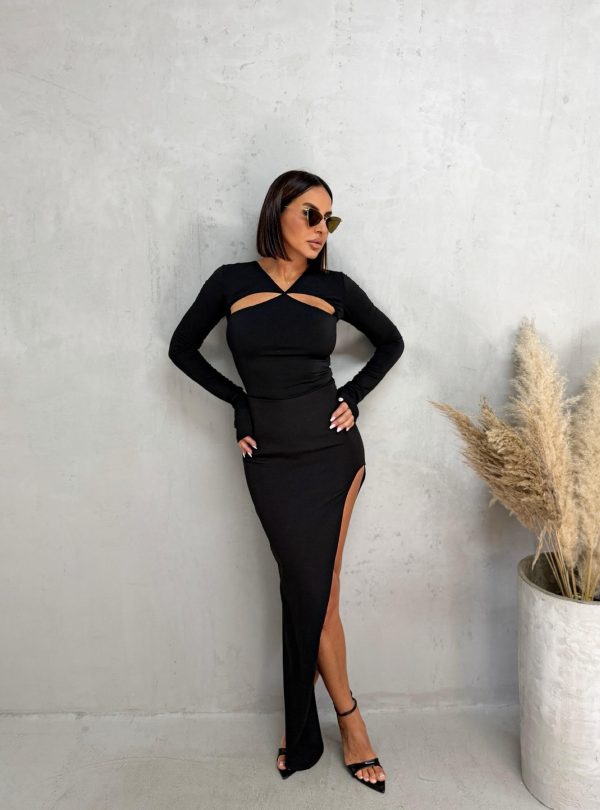 Trendi crna bluza dugih rukava i rasečenog dekoltea