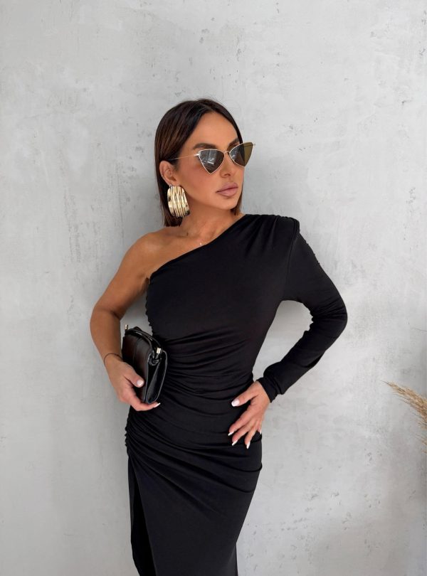 SAMANTHA BLACK asimetrična duga koktel haljina